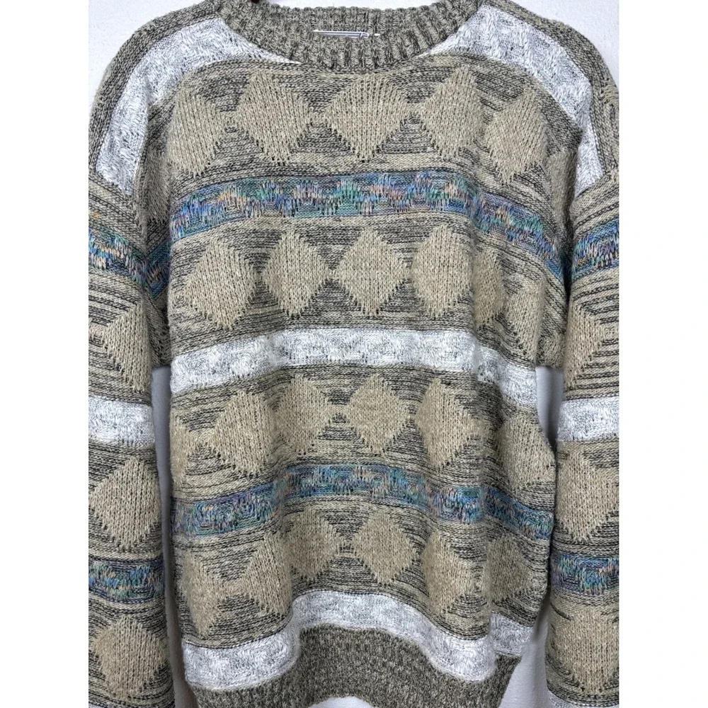 Vintage Method Mens M Geometric Diamond Pattern Crewneck‎ Sweater Fisherman